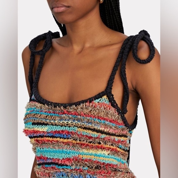 ALANUI Over The Rainbow Crochet Mini Dress Brown Yellow multicolor Large - Picture 4 of 12